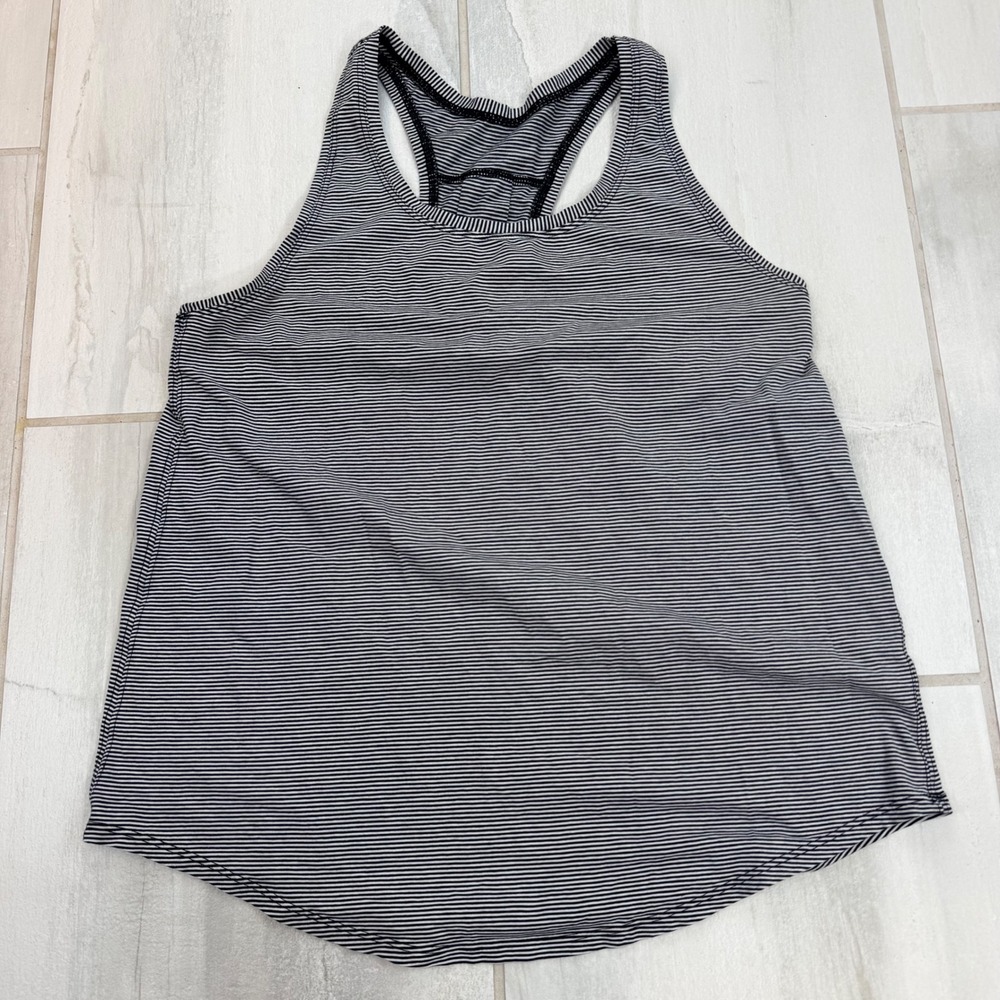 Lululemon Black White Micro Stripe Pleated Racerback Workout Tank 6